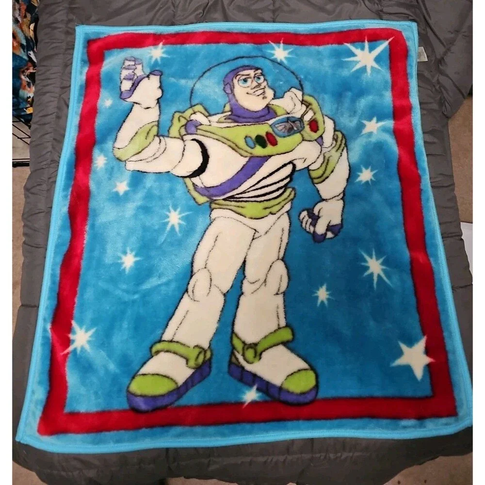 Vintage Disney Pixar Toy Story Buzz Lightyear Plush Throw Blanket 36x40 Y2K
